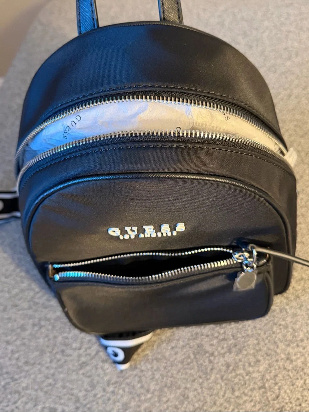 GUESS Black Logo-Strip Strap Mini Backpack